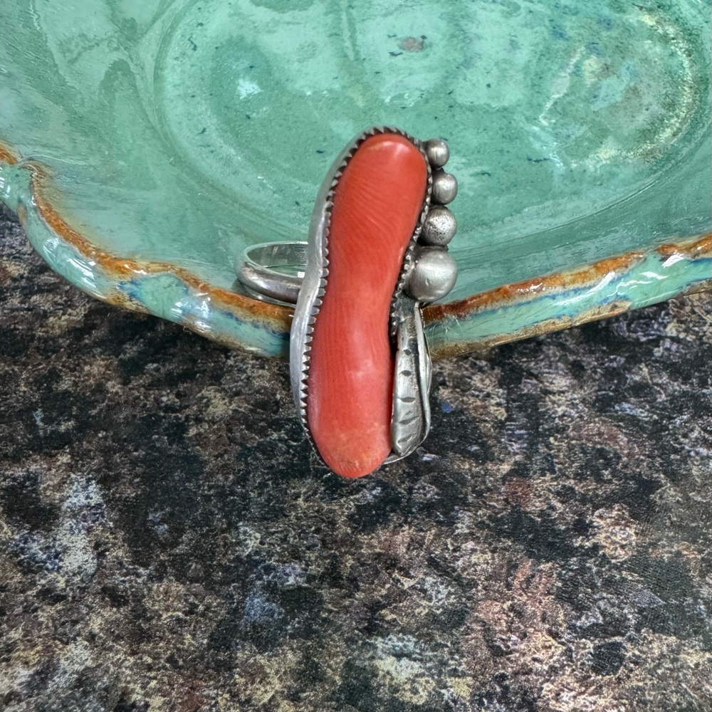 Super cool raw matte coral sterling ring